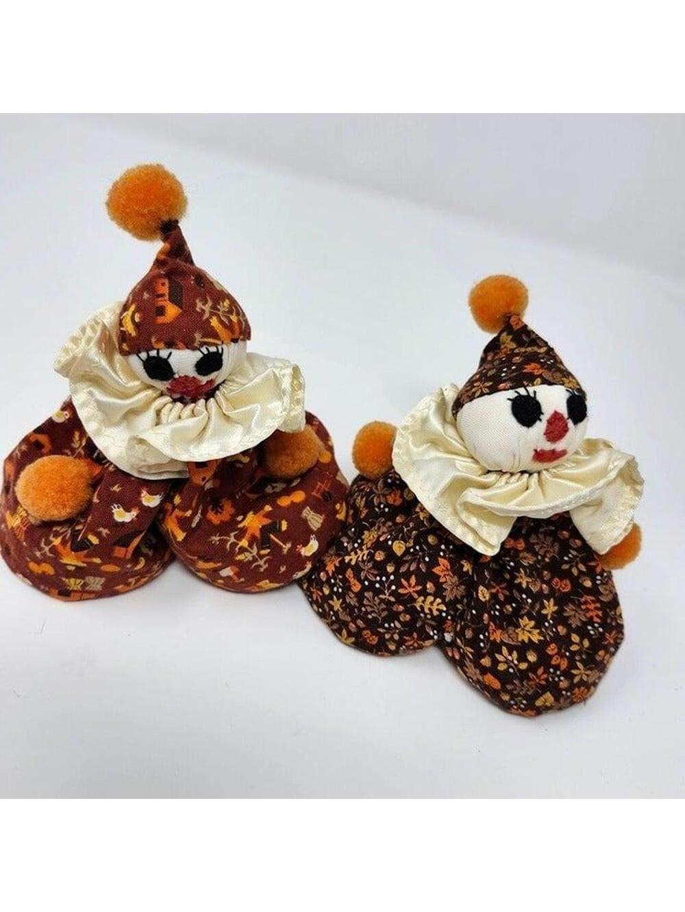 Vintage Handmade Clown Plush Dolls - Set of 2
